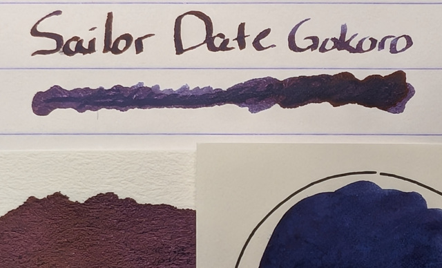 Clairefontaine Triomphe. Writing is more uniformly red. Ink blob is more blue on left, red on right.